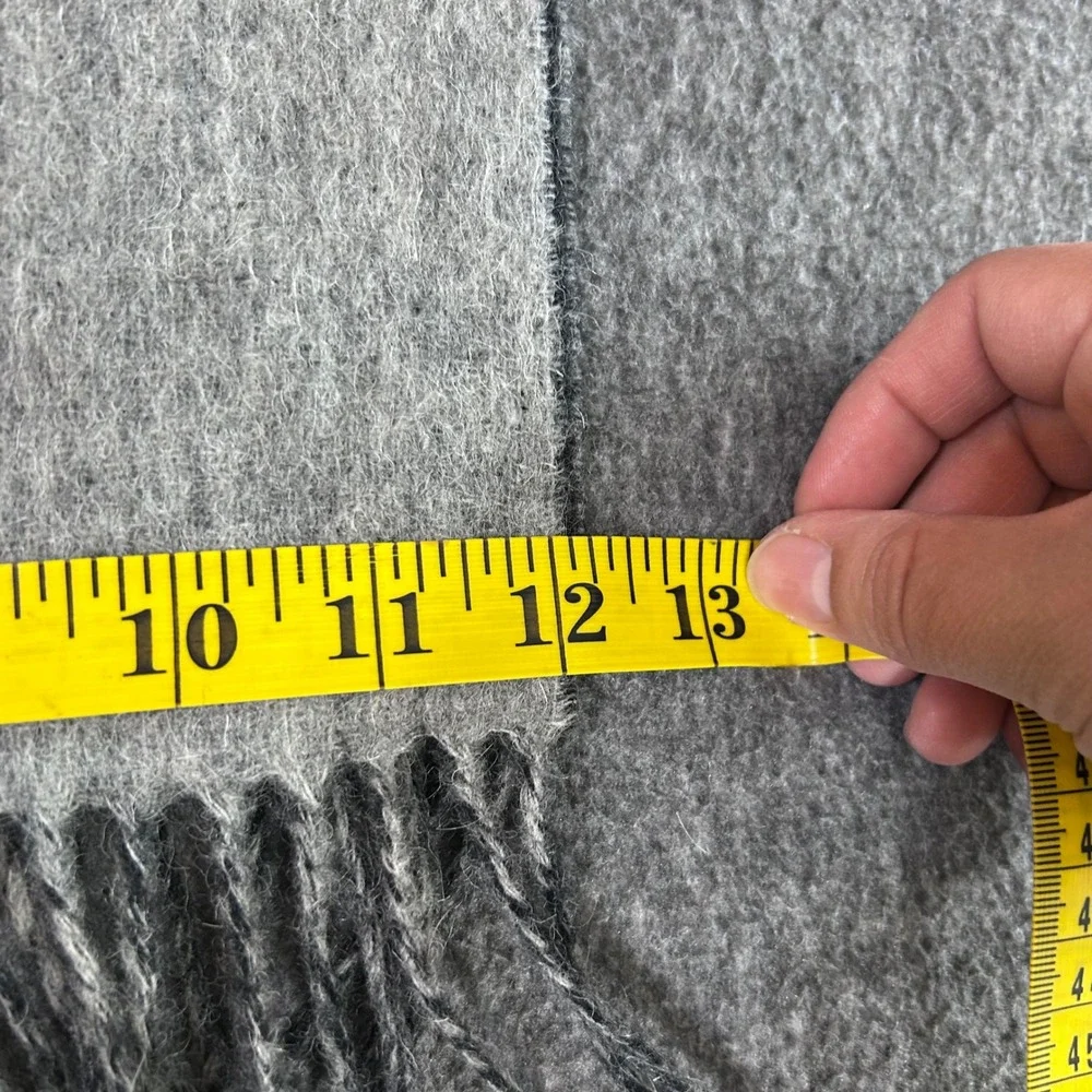 Gray Reversible Wool Cashmere Blend Fringed Scarf Charcoal Two Tone 12x72